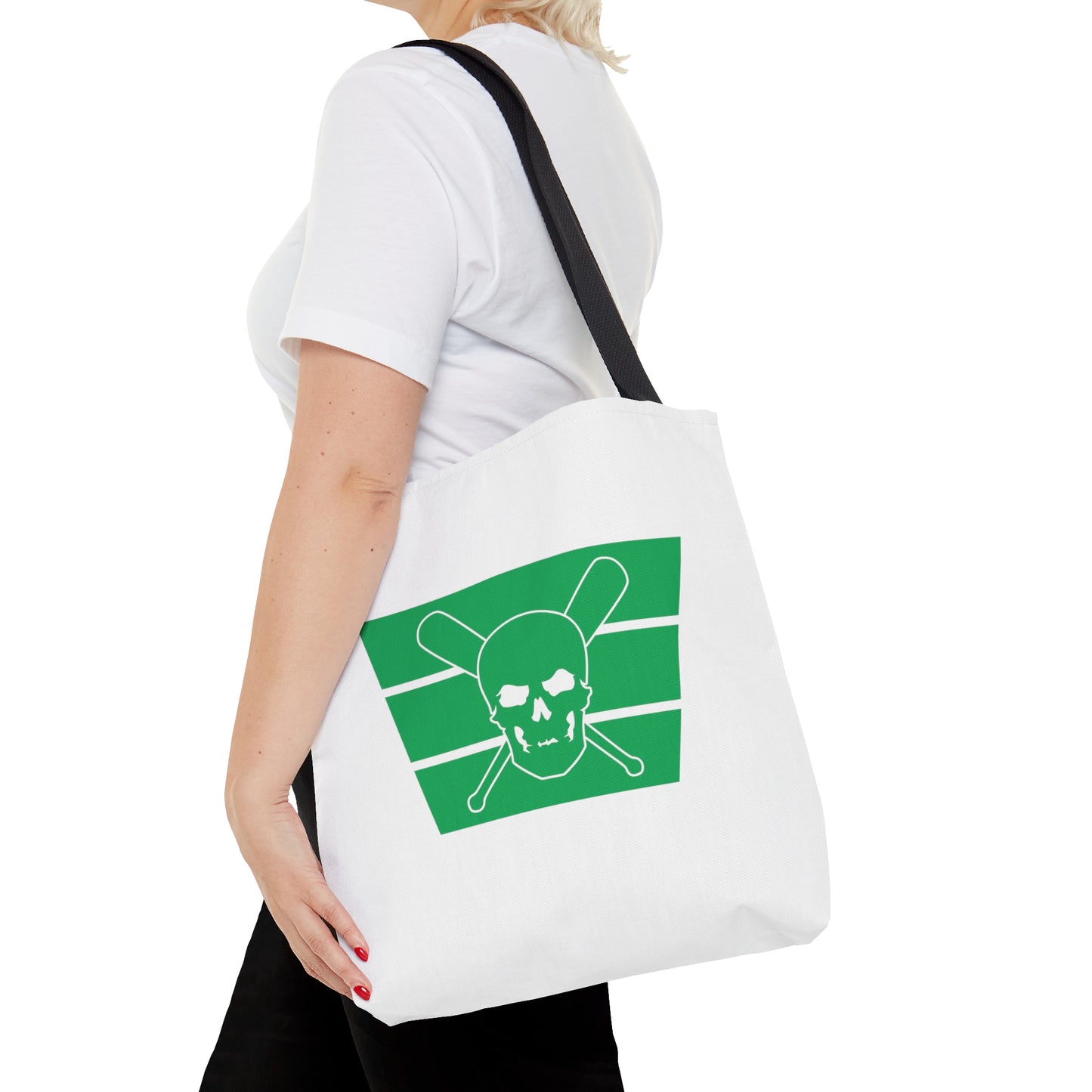 Skull & Bats - White & Green Game Day Tote Bag (AOP)