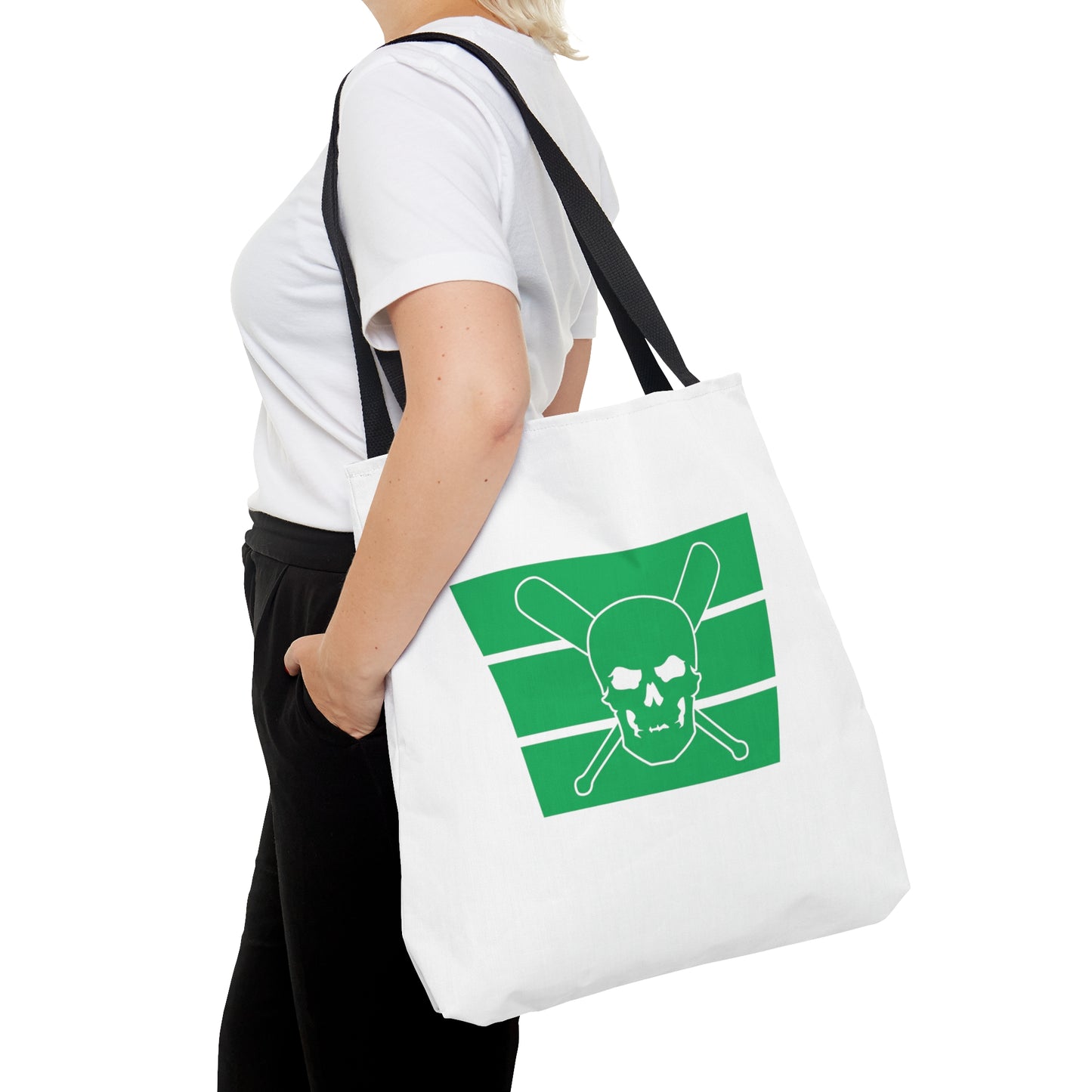 Skull & Bats - White & Green Game Day Tote Bag (AOP)