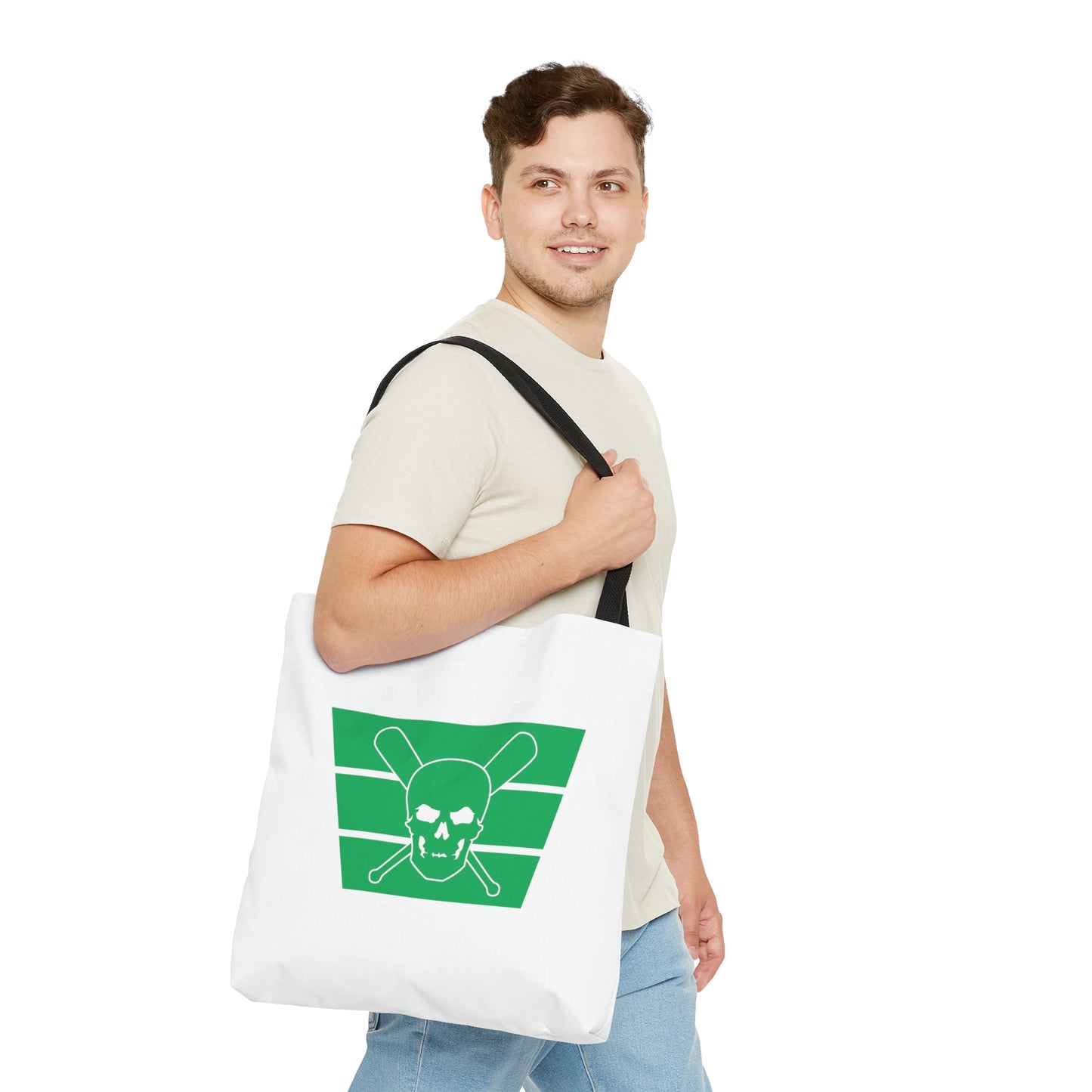 Skull & Bats - White & Green Game Day Tote Bag (AOP)