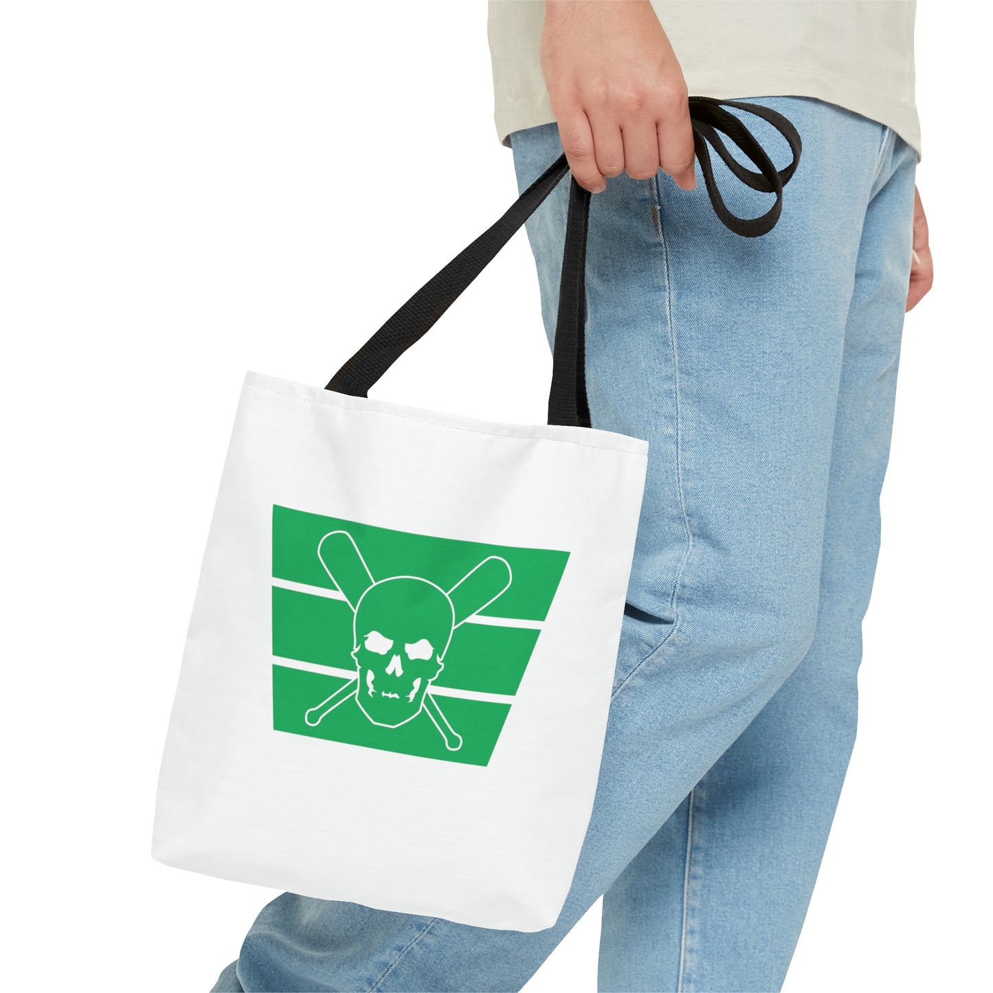 Skull & Bats - White & Green Game Day Tote Bag (AOP)