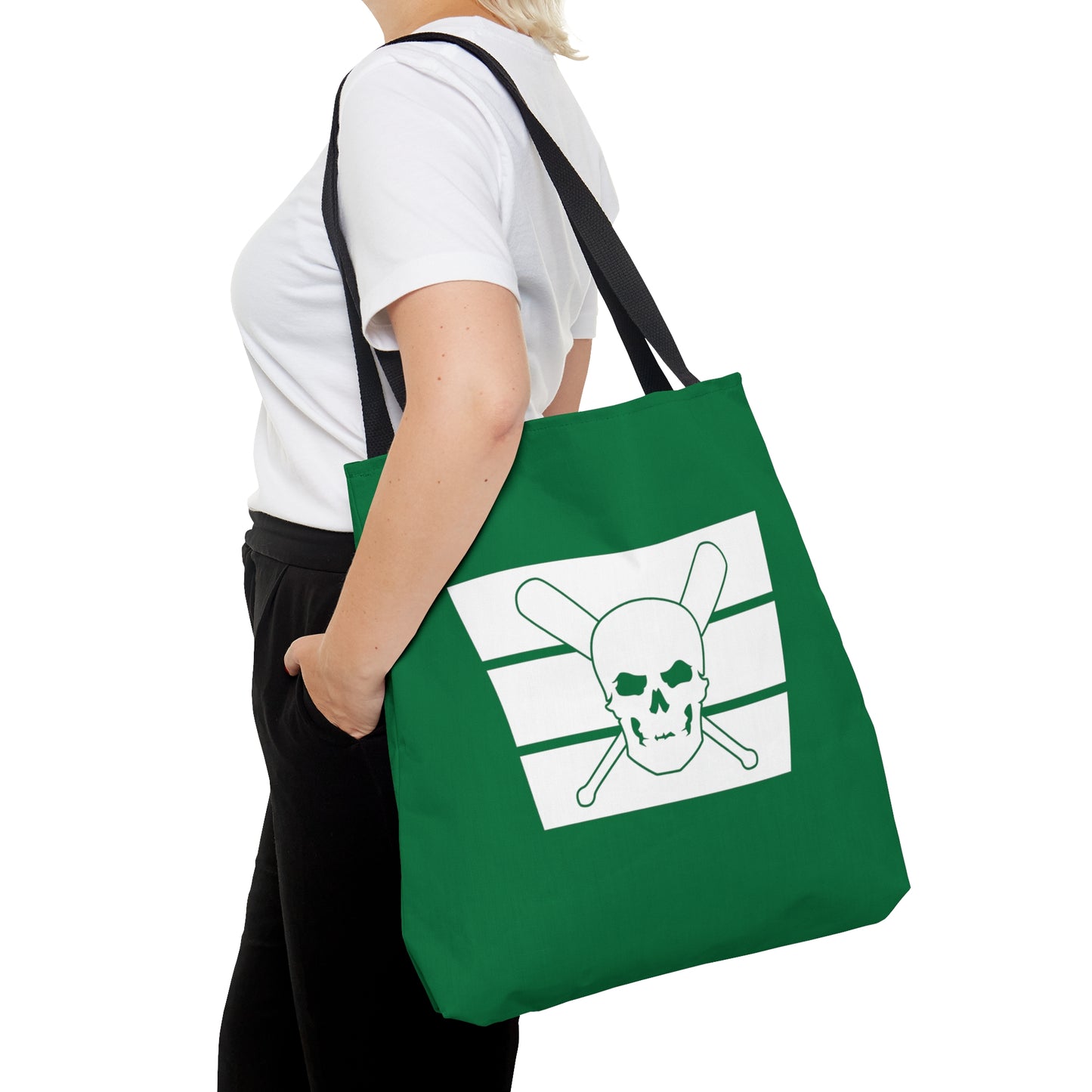 Skull & Bats - Green & White Game Day Tote Bag (AOP)