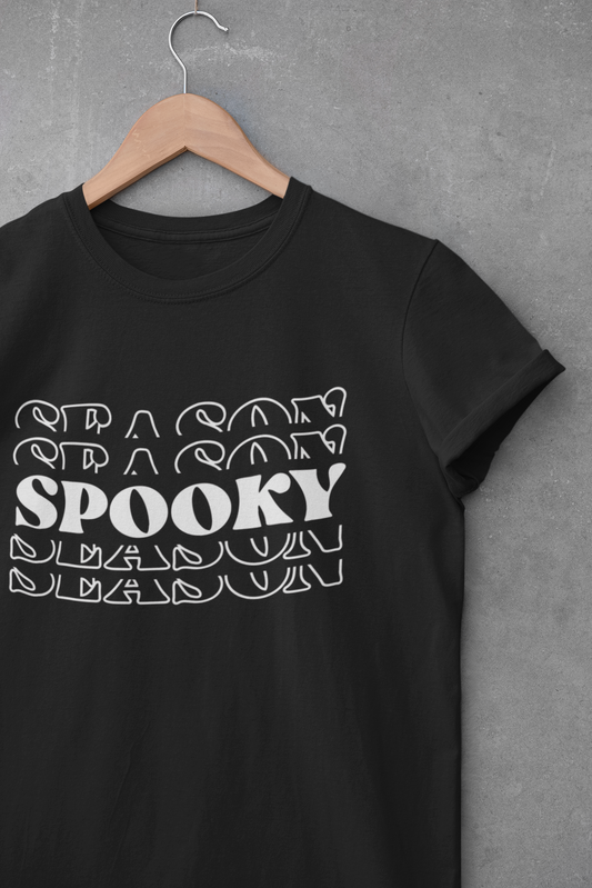 Spooky Season - White Glow in the Dark Vinyl on Black T-shirt